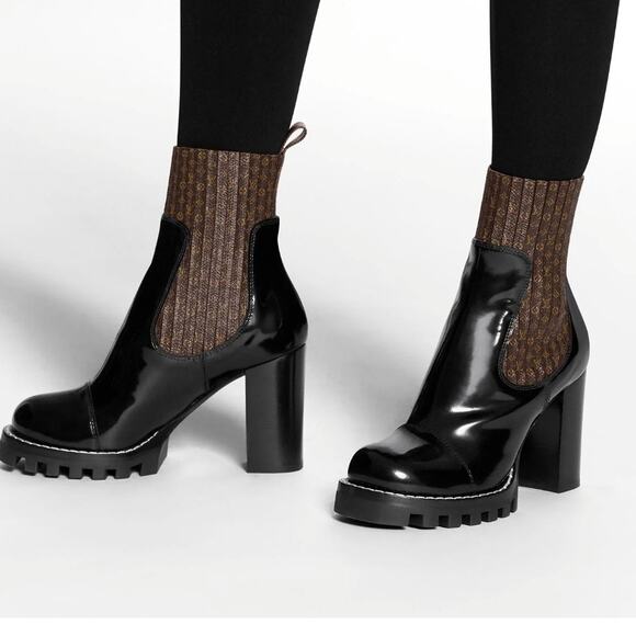 Louis Vuitton Monogram Star Trail Ankle Patent Leather Boots Black Chelsea 8 38 - Picture 1 of 16